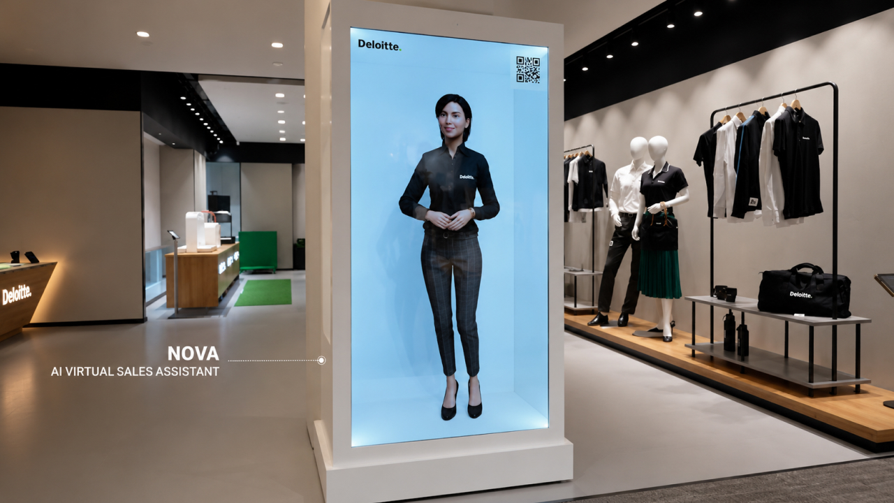 Deloitte NOVA AI virtual sales assistant in a retail experience center